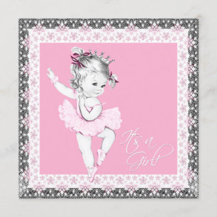 Invitation Ballerina rose et gris Baby Girl Douche