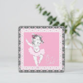 Invitation Ballerina rose et gris Baby Girl Douche (Debout devant)