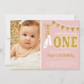 Invitation Ballerina rose et or 1er anniversaire (Devant)