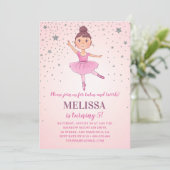 Invitation Ballerina Rose Etoiles d'argent mignonne | Fille A (Debout devant)