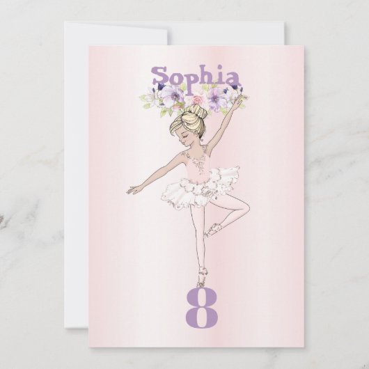Invitation Ballerina rose mignon âge Anniversaire (Dos)