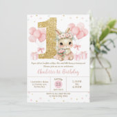 Invitation Ballerina rose mignonne lapin 1er anniversaire un (Debout devant)