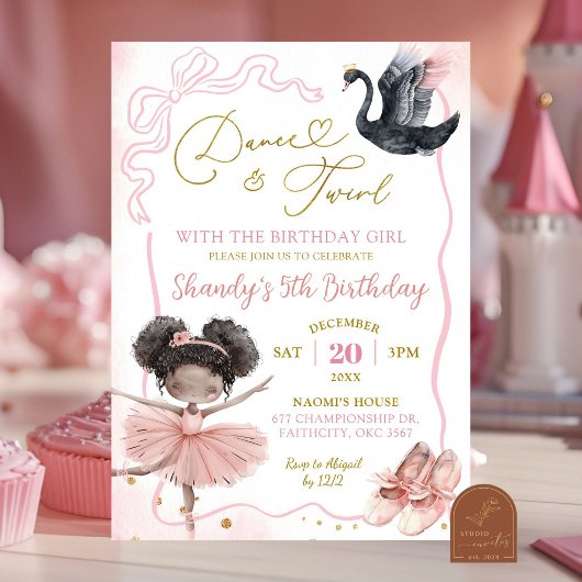 Invitation Ballerina rose Tutu Ballet africain Anniversaire