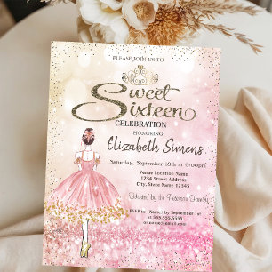 Invitation Ballerina, Tiara Princess Bokeh Sweet 16