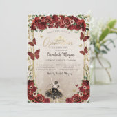 Invitation Ballerina,Tiara,Red Flowers  Quinceañera  (Debout devant)