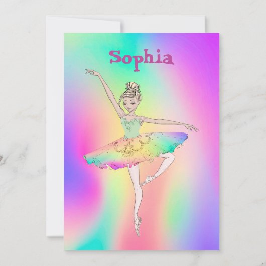 Invitation Ballerina Tie Dye Tutu mignon âge Anniversaire (Dos)