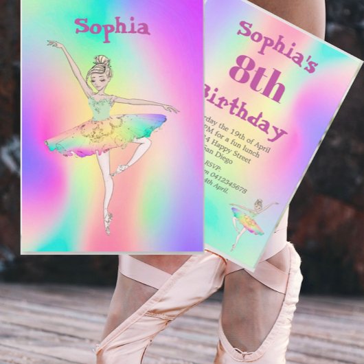Invitation Ballerina Tie Dye Tutu mignon âge Anniversaire