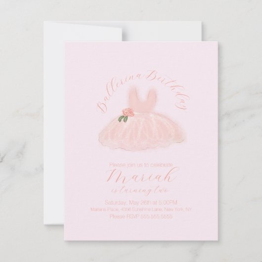Invitation Ballerina Tutu Fille Anniversaire N'importe quel â (Devant)
