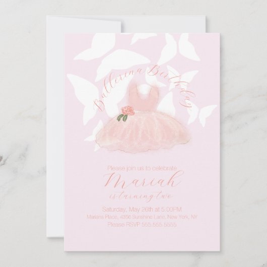 Invitation Ballerina Tutu Les papillons d'anniversaire de la  (Devant)
