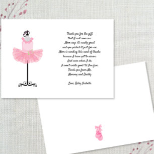 Invitation Ballerina Tutu merci note avec poème