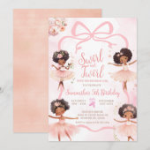 Invitation Ballerina Tutu Pink Bow d'origine africaine-améric (Devant / Derrière)