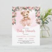 Invitation Ballerina tutu rose fille ours en peluche pastel r (Debout devant)