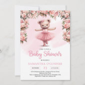 Invitation Ballerina tutu rose fille ours en peluche rousse r (Devant)