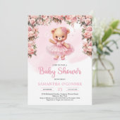 Invitation Ballerina tutu rose fille ours en peluche rousse r (Debout devant)