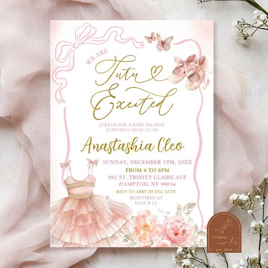Invitation Ballerina Tutu Rose Floral Baby shower excité