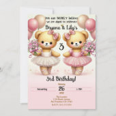 Invitation Ballerina Twinkle Toile Twin Bears Anniversaire (Devant)