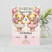 Invitation Ballerina Twinkle Toile Twin Bears Anniversaire (Debout devant)