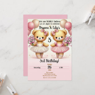 Invitation Ballerina Twinkle Toile Twin Bears Anniversaire