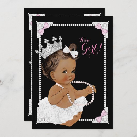Invitation Ballerina White Tutu Pink Pearl Baby shower (Devant / Derrière)