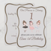 Invitation Ballerinas Rose Pretty Grey Princess 1er anniversa (Devant / Derrière)