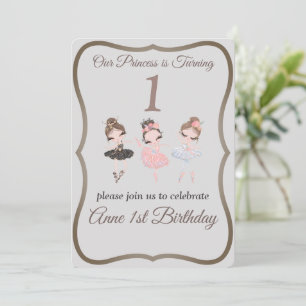 Invitation Ballerinas Rose Pretty Grey Princess 1er anniversa