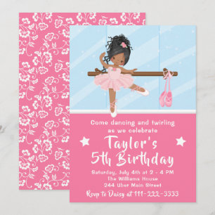Invitation Ballerine Afro-Américaine Anniversaire en Tutu Ros