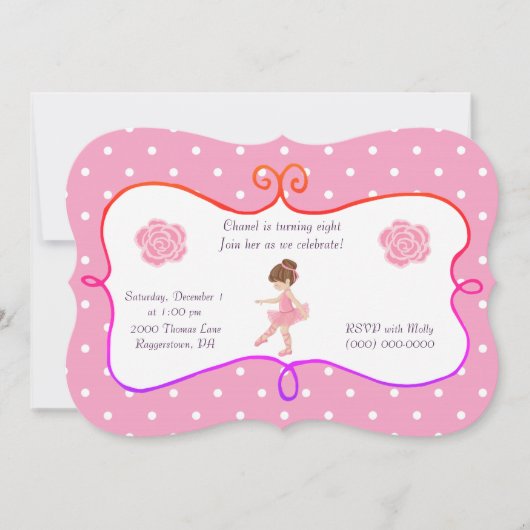 Invitation Ballerine Anniversaire Rose (Devant)