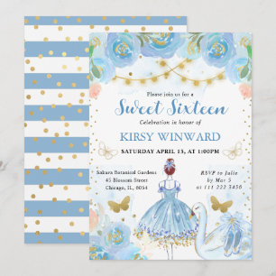 Invitation Ballerine au tutu bleu et aux cheveux rouges Douce