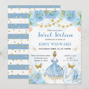 Invitation Ballerine blonde tutu bleu Douze ans pour toujours