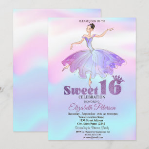 Invitation Ballerine Élégante Anniversaire 16 ans Ombré Color