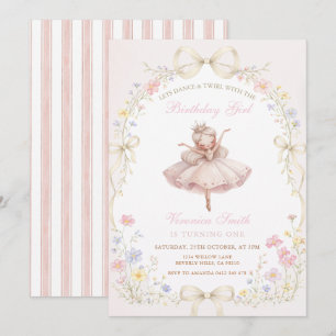 Invitation Ballerine en ivoire rose avec anniversaire de fleu