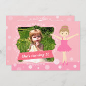 Invitation Ballerine mignonne, fête d'anniversaire rose de (Devant / Derrière)