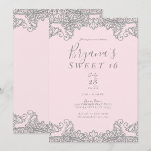 Invitation Ballerine Rose Pailleté Argent Dentelle Fête Sweet