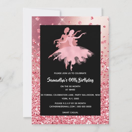Invitation Ballerines dansant rose or scintillant beau (Devant)