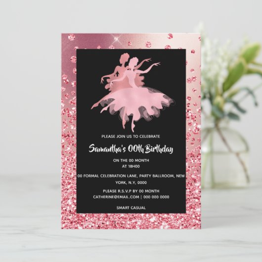 Invitation Ballerines dansant rose or scintillant beau (Debout devant)