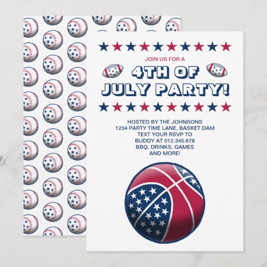 Invitation Balles de fête du 4 juillet (Devant / Derrière)