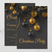 Invitation Balles de Noël Noir et Or Vacances Élégantes (Devant / Derrière)