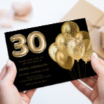 Invitation Balles d'or Noir 30e fête d'anniversaire<br><div class="desc">Ballons d'or Black 30th Birthday Party Invitation Voir la collection correspondante dans Niche & Nest Store</div>