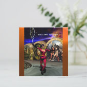 Invitation BALLET ANDROÏDE, science-fiction Rouge Orange Bleu (Debout devant)