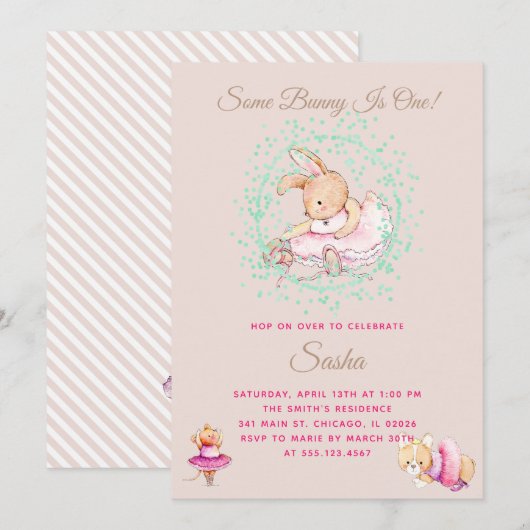 Invitation Ballet Animaux Fête d'anniversaire (Devant / Derrière)