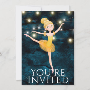 Invitation Ballet Bleu et Jaune Ballerina Anniversaire