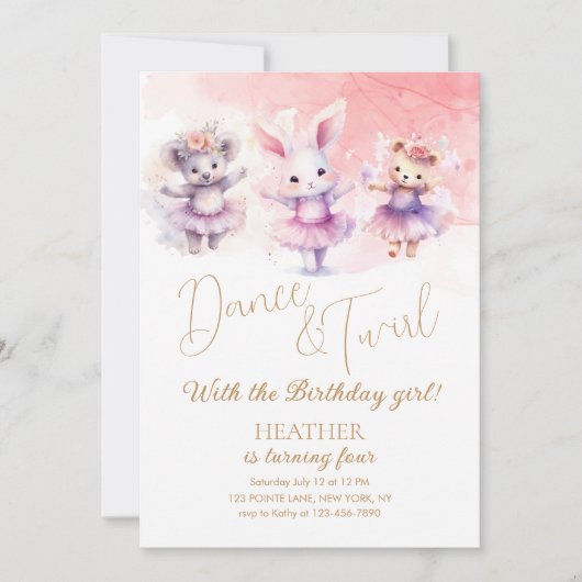 Invitation Ballet Bunny Danse Anniversaire (Devant)