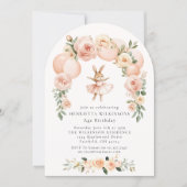 Invitation Ballet Bunny Peach Floral Arch Birthday (Devant)