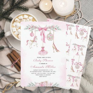 Invitation Ballet Casse-Noisette de Noël bébé rose aquarelle