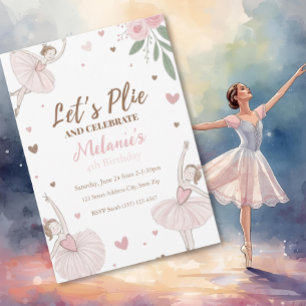 Invitation Ballet Cute Girls' Pastel Ballerina Anniversaire