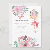 Invitation Ballet Dancer Florals Fille 7e fête d'anniversaire (Devant)