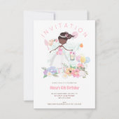 Invitation Ballet Dancer Rose Floral Fille 6e fête d'annivers (Devant)