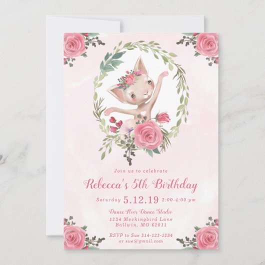 Invitation Ballet Dancing Kitten Fête d'anniversaire (Devant)
