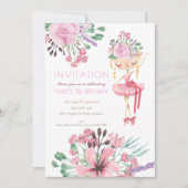 Invitation Ballet Danseuse Fleurs Fille 7e fête d'anniversair (Devant)