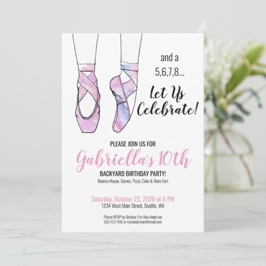 Invitation Ballet rose fête d'anniversaire (Debout devant)